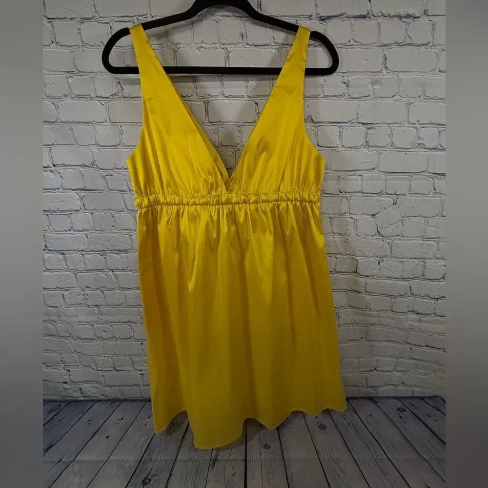 J Crew Collection Yellow Bowfront Sweet Formal Deep V-neck Taffeta Mini Dress 12